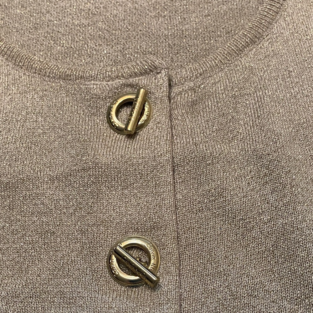Calvin Klein Gold Metallic Toggle Buttons Cropped Cardigan  sleeve 3/4 size M - Picture 5 of 5